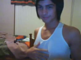 The guy talks on webcam and jerk